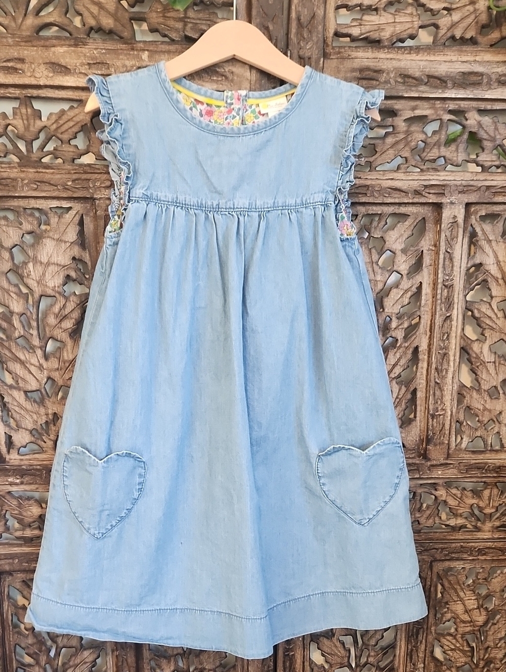 Mini Boden Light Blue Denim Heart-Pocket Dress. 6/7 Girl